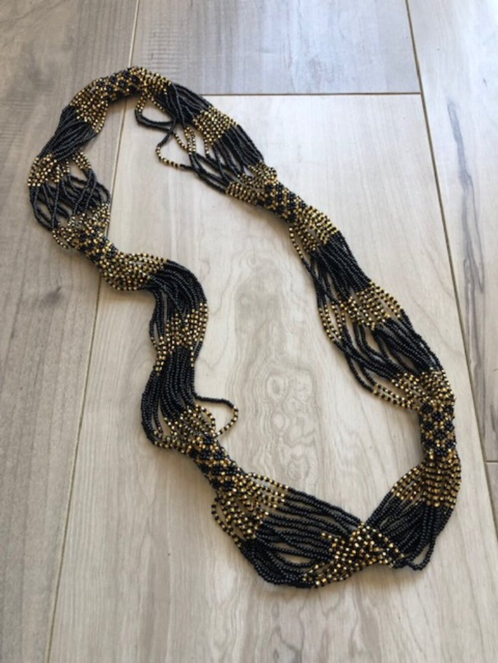 Czech Bead 16 Strand Zulu Necklace BLACK & GOLD